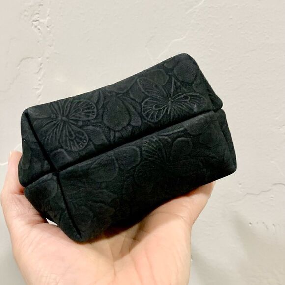 Handmade Genuine NuBuck Leather Floral Embossed Wristlet/Coin Pouch/Crossbody - Picture 11 of 14